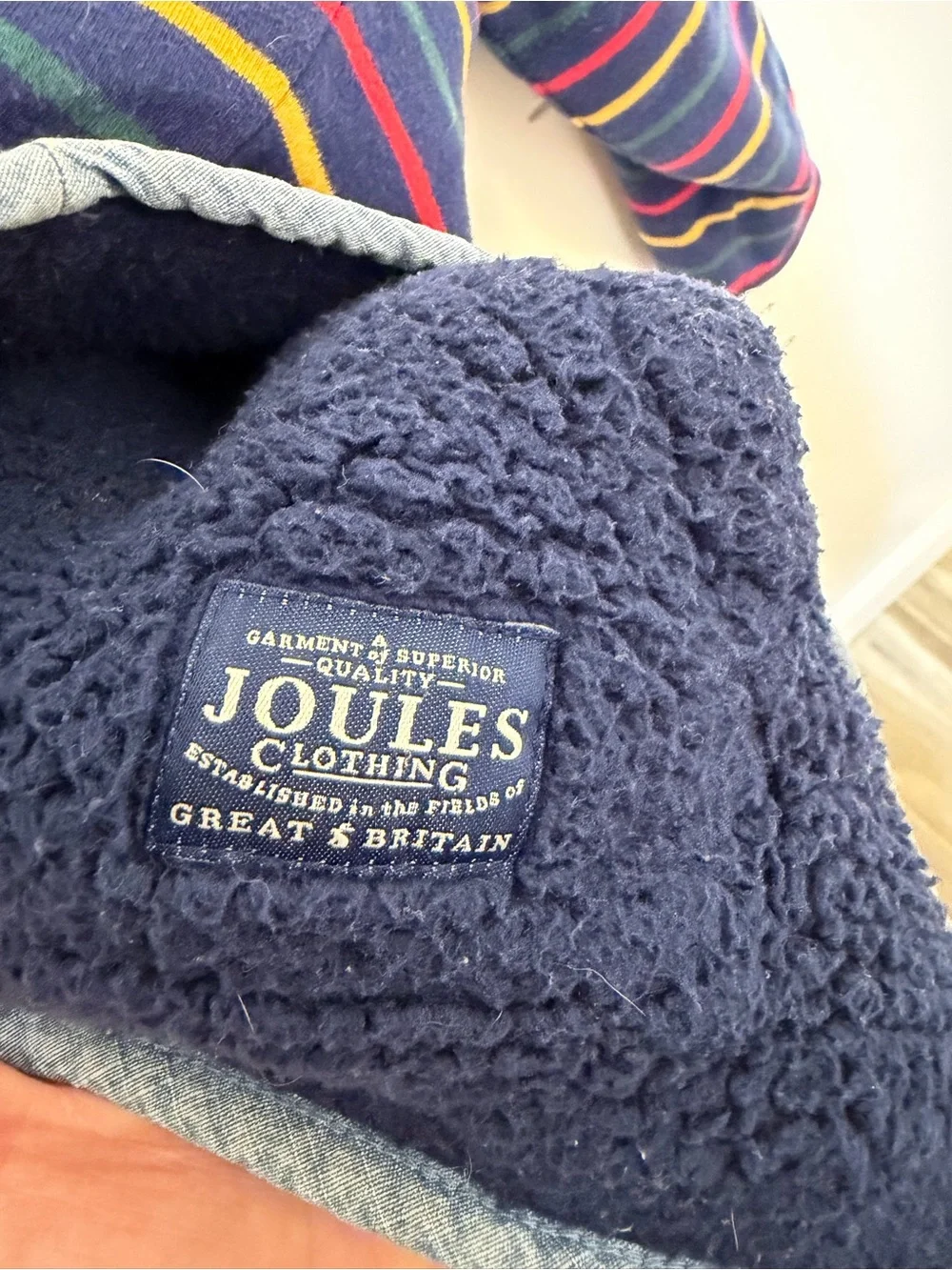 Joules Navy Striped Half-Zip Pullover with Red & Yellow Accents